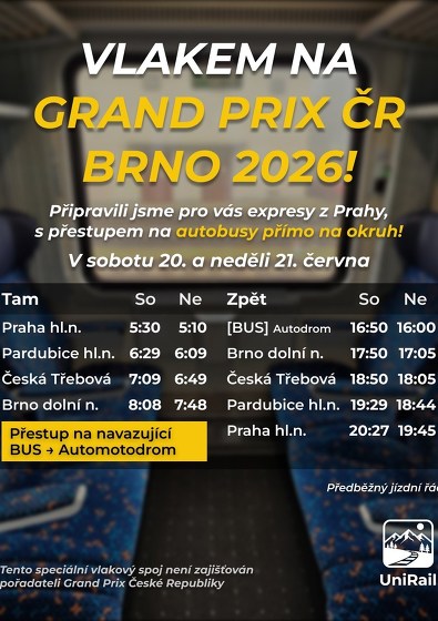 Plakát události Zvláštním vlakem na GrandPrix 2026 Brno