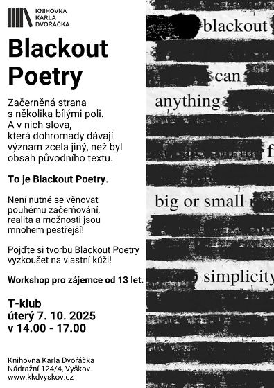 Plakát události Blackout Poetry, říjen 2025