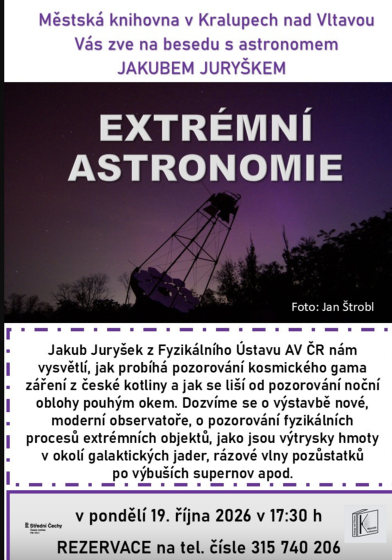 Plakát události Městská knihovna: Jakub Juryšek - Extrémní astronomie