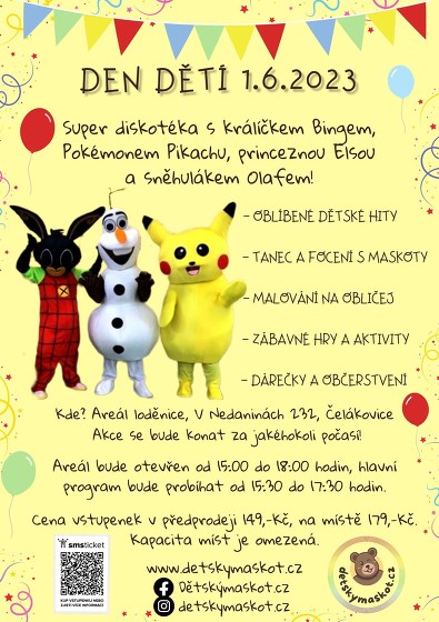 Plakát události Den dětí - diskotéka s Bingem, Elsou, Olafem a Pikachu