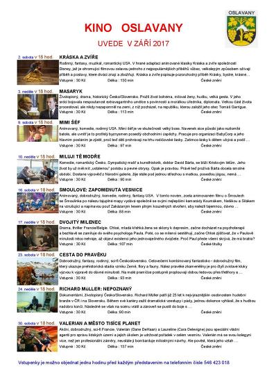 Plakát události Kino Oslavany - září