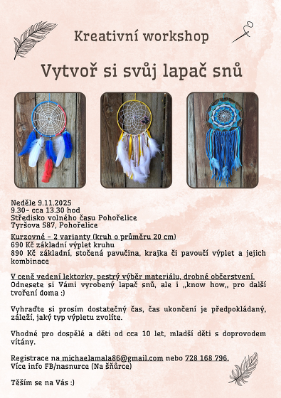 Plakát události Workshop Vytvoř si svůj lapač snů