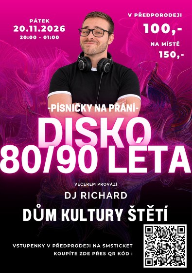 Plakát události DISKO ŠTĚTÍ – NÁVRAT DO 80. A 90. LET! 🎶