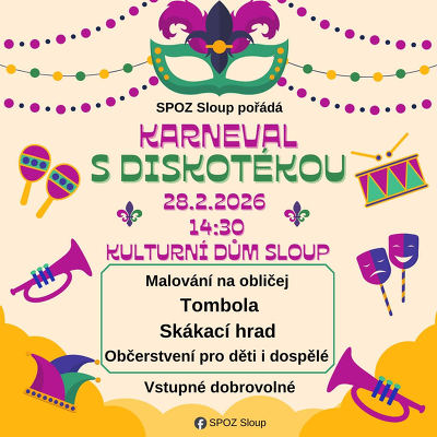 Plakát události Karneval s diskotékou ve Sloupě