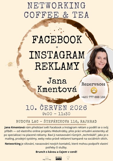 Plakát události Networking Coffee & Tea s Janou Kmentovou