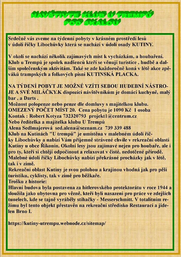 Týdenní pobyty v klubu u Trempů Kutiny