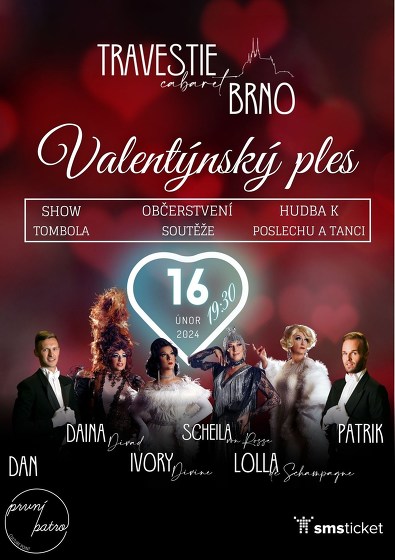 Plakát události Valentýnský ples Travestie Cabaret Brno