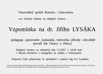 Plakát události Vzpomínka na dr. Jiřího Lysáka
