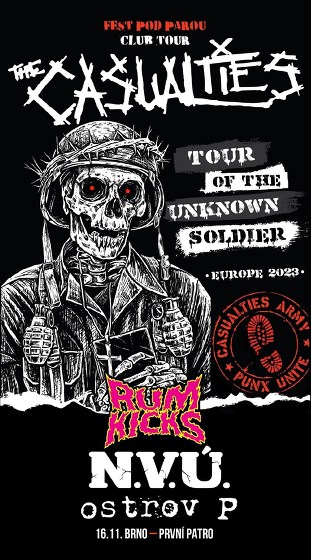 Plakát události The Casualties /USA/, Rumkicks /KR/, N.V.Ú a Ostrov P