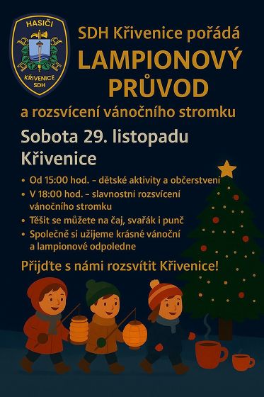 Plakát události Lampionový průvod a rozsvícení vánočního stromečku v Křivenicích