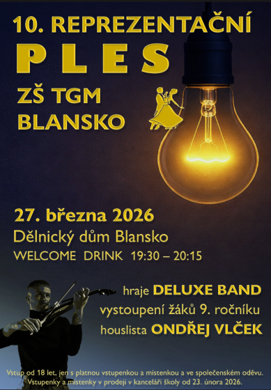 Plakát události 10. reprezentační ples Základní školy Tomáše Garrigua Masaryka