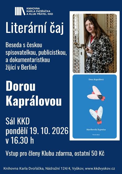 Plakát události Literární čaj s Dorou Kaprálovou