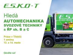 ESKO-T s.r.o. nabízí práci na pozici Automechanik svozové techniky s ŘP sk. B a C v obci Třebíč