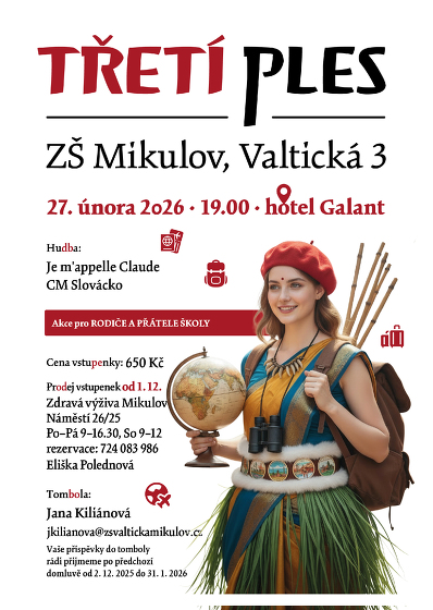 Plakát události Třetí ples ZŠ Mikulov, Valtická