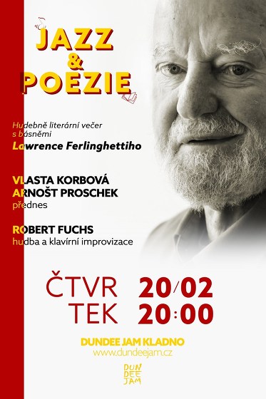 Plakát události JAZZ & POEZIE s básněmi L.Ferlinghettiho