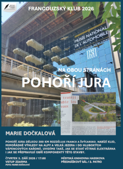 Plakát události Francouzský klub 2026 / Pohoří Jura a frankofonní Švýcarsko / Marie Dočkalová