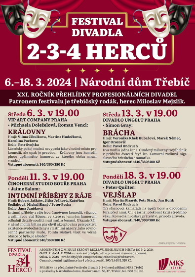 Plakát události Festival divadla 2-3-4 herců