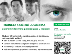 MANN+HUMMEL (CZ) nabízí práci na pozici Trainee do oddělení LOGISTIKA: autonomní technika ■ digitalizace v obci Nová Ves