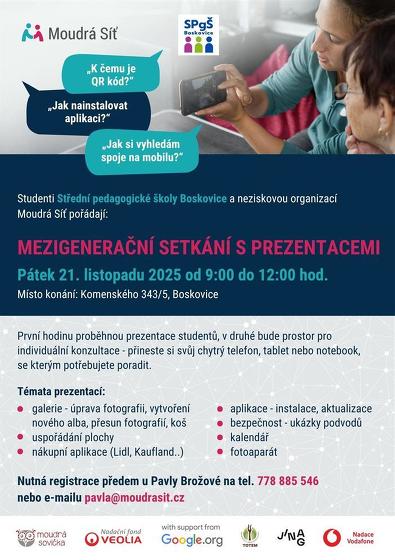 Plakát události Mezigenerační setkání s prezentacemi na téma: Ovládání chytrého zařízení, Boskovice