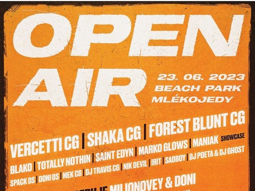 Plakát události 100K Open Air | Vercetti CG | Forest Blunt CG | Shaka CG | MANIAK (showcase)