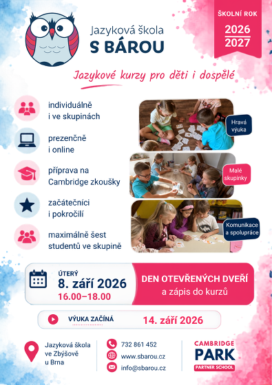 Plakát události Zápis do výuky v Jazykové škole s Bárou
