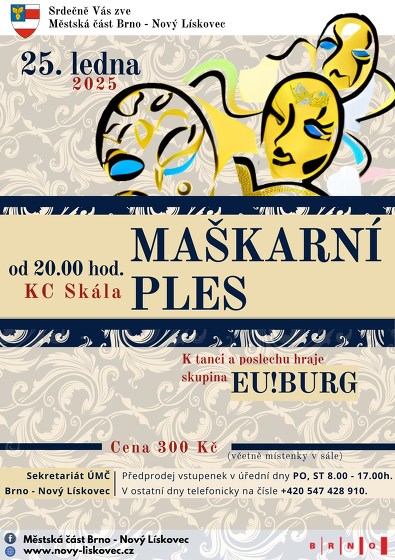 Plakát události Maškarní ples - Ples městské části Nový Lískovec