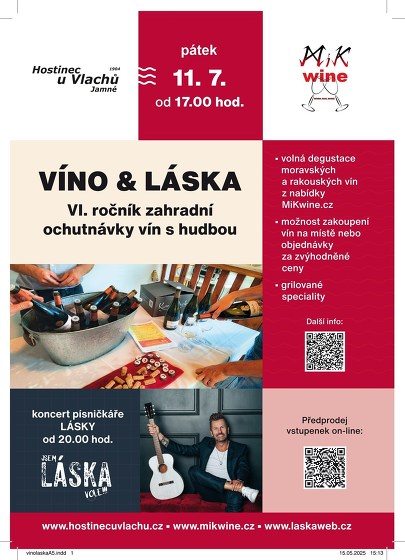 Plakát události Zahradní ochutnávka vín VÍNO & LÁSKA
