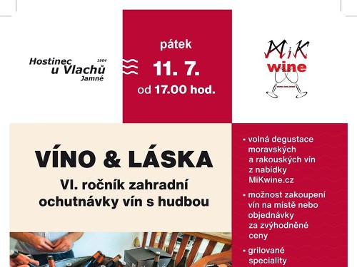 Plakát události Zahradní ochutnávka vín VÍNO & LÁSKA