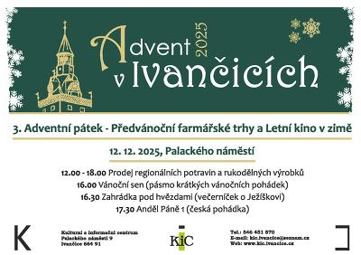 Plakát události 3. Adventní pátek 2025 - Předvánoční farmářské trhy a Letní kino v zimě