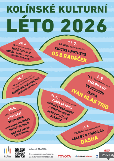 Plakát události Kolínské kulturní léto 2026: CIRCUS BROTHERS a O5 A RADEČEK