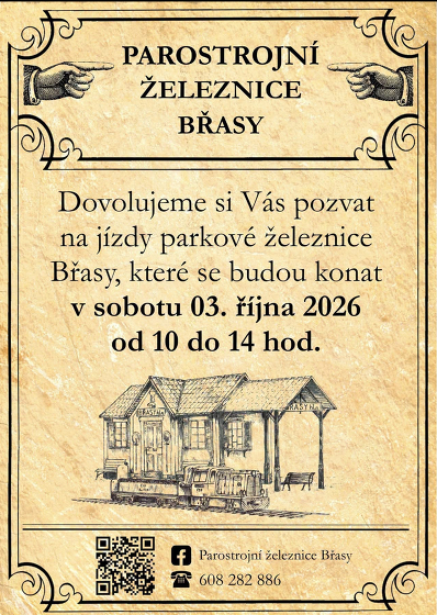 Plakát události Parostrojní železnice Břasy 3. A 4. Října