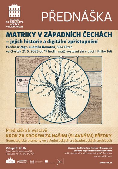 Plakát události Mgr. Ludmila Novotná: Matriky v západních Čechách - jejich historie a digitální zpřístupnění