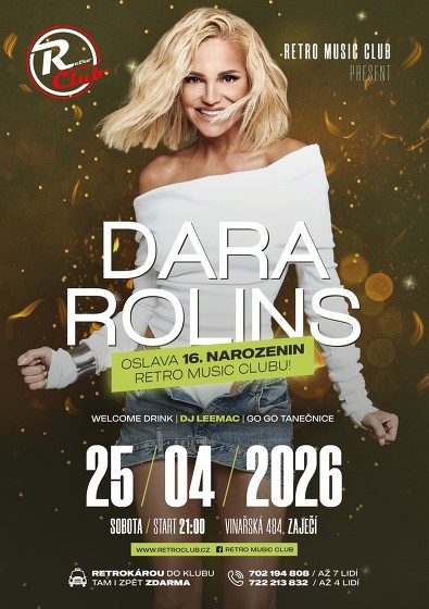 Plakát události DARA ROLINS | Oslava 16. narozenin Retro Music Clubu!