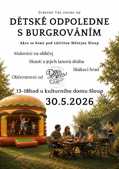 Plakát události Dětské odpoledne s burgrováním ve Sloupě