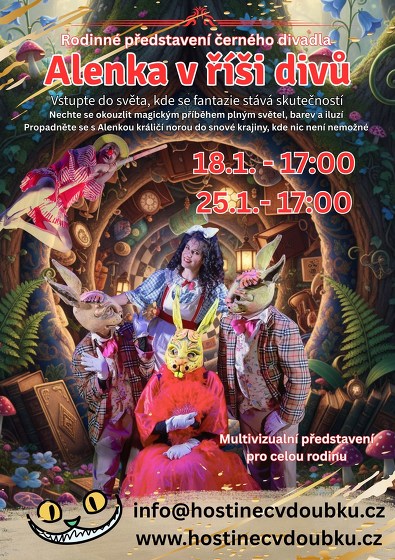 Plakát události Alenka v říši divů - Představení černého divadla