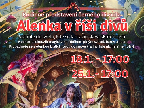 Plakát události Alenka v říši divů - Představení černého divadla