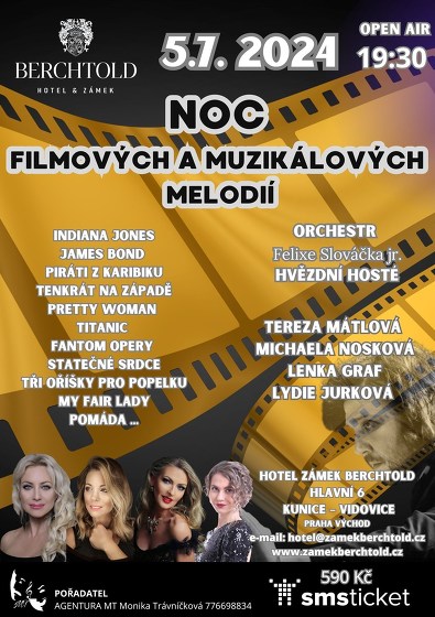 Plakát události NOC FILMOVÝCH A MUZIKÁLOVÝCH MELODIÍ s hvězdnými hosty
