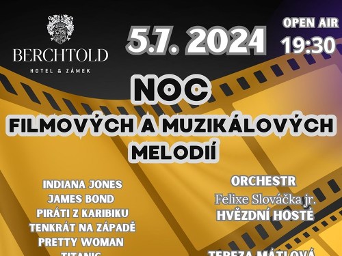 Plakát události NOC FILMOVÝCH A MUZIKÁLOVÝCH MELODIÍ s hvězdnými hosty