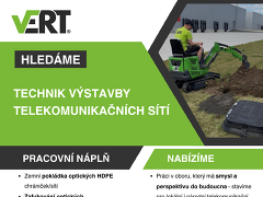 VERT holding, a.s. nabízí práci na pozici Technik výstavby telekomunikačních sítí v obci Křižanov