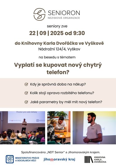 Plakát události Vyplatí se kupovat nový chytrý telefon? Přednáška pro seniory