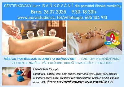 Plakát události certifikovaný kurz BAŇKOVÁNÍ dle čínské medicíny Brno