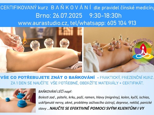 Plakát události certifikovaný kurz BAŇKOVÁNÍ dle čínské medicíny Brno