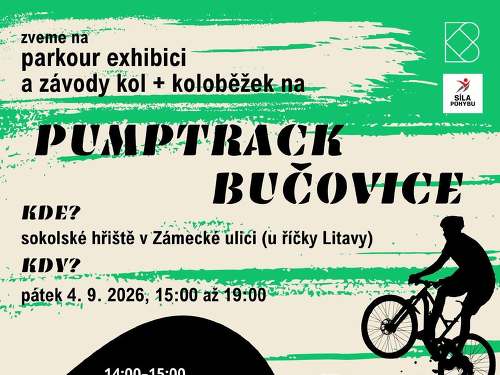 Plakát události Parkour exhibice a závody kol a koloběžek Bučovice