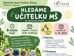 Mateřská škola Potůček, Říčany, p. o. nabízí práci na pozici Učitelka v Mateřské škole Potůček v obci Říčany