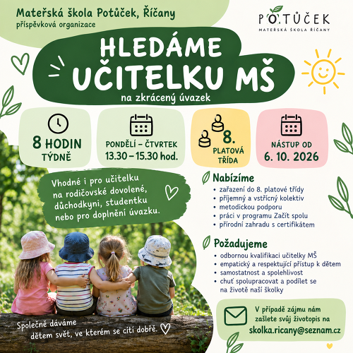 Učitelka v Mateřské škole Potůček, Říčany