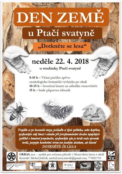 Plakát události Den Země u Ptačí svatyně 2018 - Dotkněte se lesa