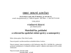 Obec Dolní Loučky nabízí práci na pozici Matrikář/ka, pokladní, referent/ka obecního úřadu v obci Dolní Loučky