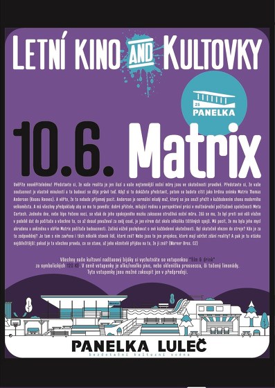 Plakát události LETNÍ KINO & KULTOVKY na Panelce: Matrix