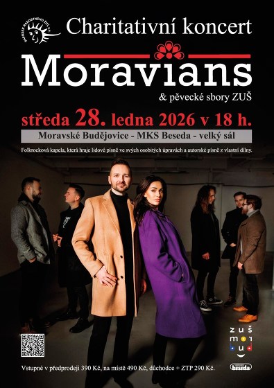 Plakát události Charitativní koncert: Moravians & pěvecké sbory ZUŠ