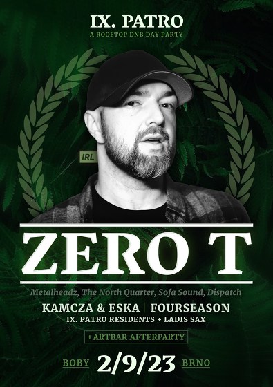 Plakát události IX. PATRO - Rooftop DNB Day Party w/ ZERO T (IRL)